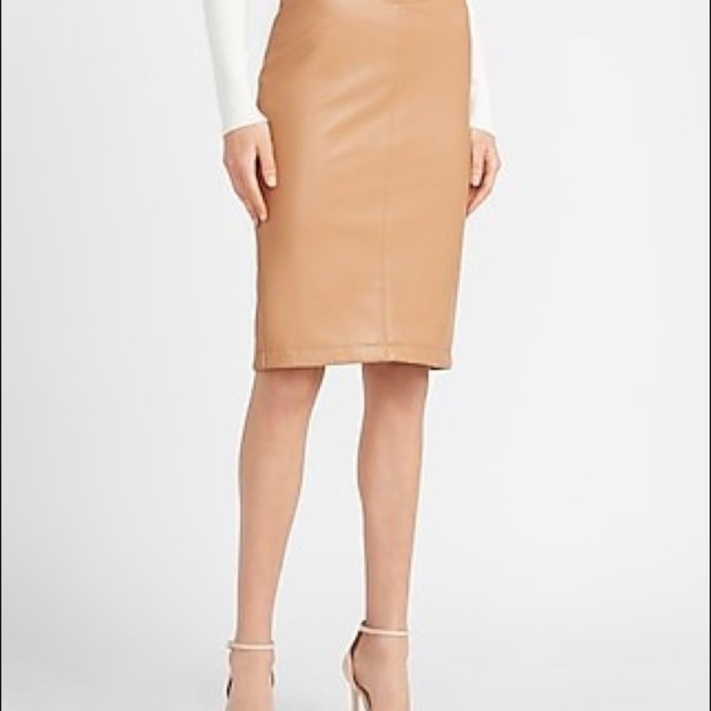 High Waisted Faux Leather Seamed Pencil